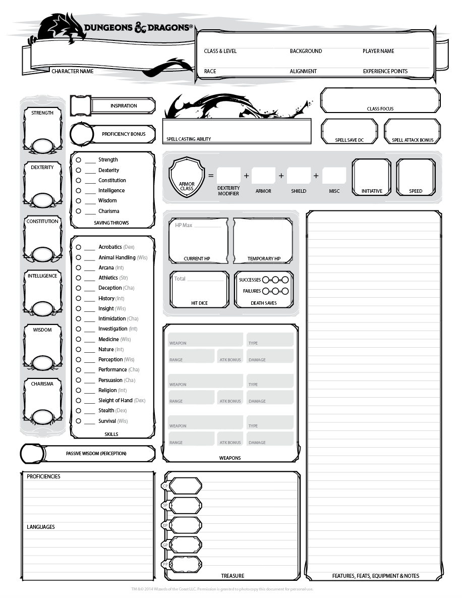 D&D 5e Character Sheet - Dicegeeks