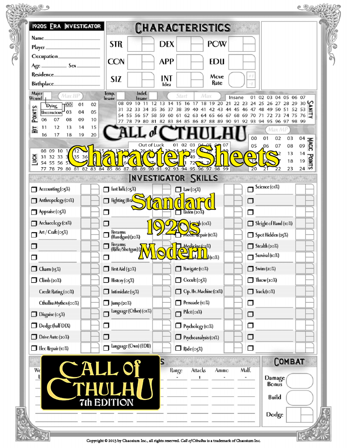 call of cthulhu 1920s character sheet
